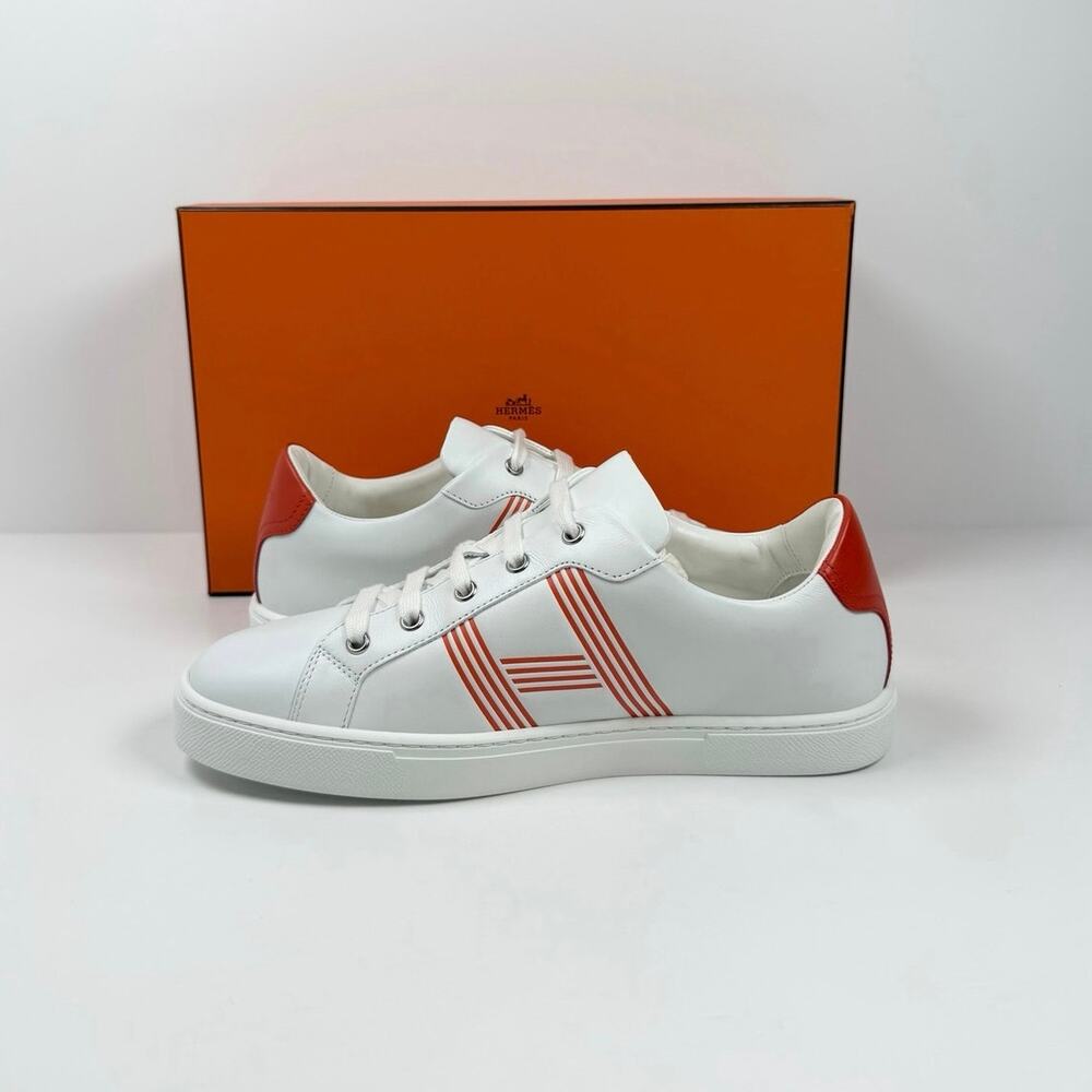 Size 8.5 - Hermes Advantage White Orange Sneakers NEW - Picture 6 of 10